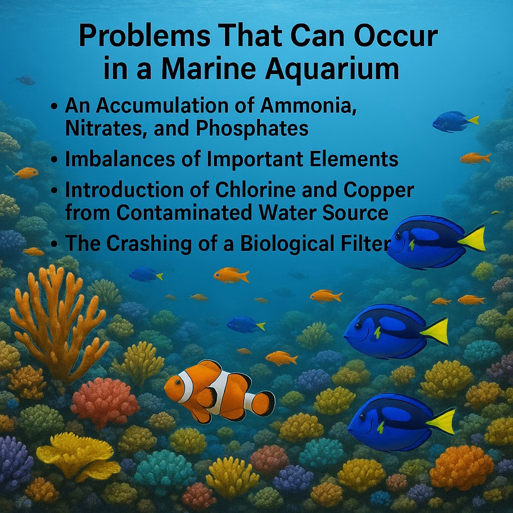 An image showing the problems that can occur in a marine aquarium.