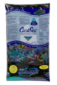 Fiji Pink vs. Oolite: Choosing the Best Marine Aquarium Sand Type 7 A photo of a bag of Caribsea Arag-Alive Hawaiian Black Marine Sand.